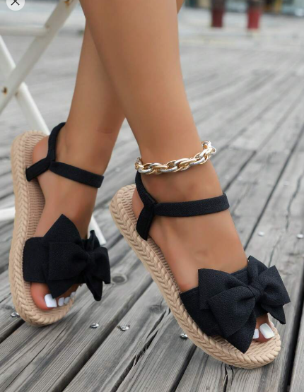 Shein Women's Summer Black Cute Butterfly Flower Flat Sandals, Size: 39 +