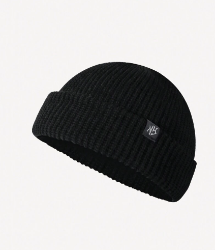 Shei 1pc Men's Solid Color Versatile Patched Label NY Beanie Hat -.