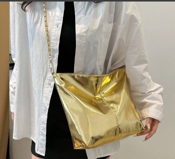 Shein Fashionable Ladies' Shoulder Bag With Chain Strap And Glossy Finish +