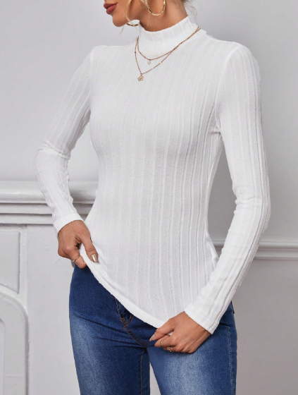 Shein Tall Solid Mock Neck Ribbed Knit Tee +