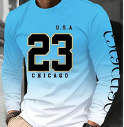Shein Men's Casual Long Sleeve Crew Neck T-Shirt With Chicago 23 Print, S +