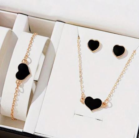 Shein 3pcs/Set Fashionable Heart Shaped Necklace, Bracelet & Earrings /