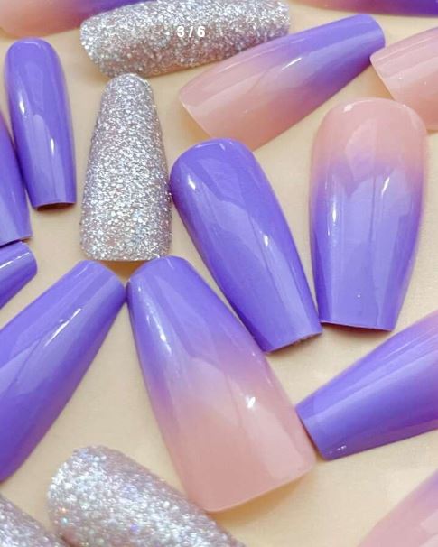 Shein 24pcs Shiny Purple Gradient Nail Art Decorations */