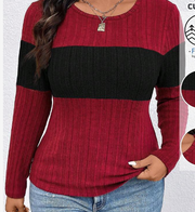 Shein Women Plus Size Colorblock Round Neck Long Sleeve T-Shirt, 0XL -.