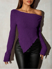 Shein SXY Grunge Asymmetrical Neck Rib-Knit Tee, L -.