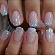 Shein 24pcs Flesh-Colored Film Silver Head Square Short Simulation Nails>