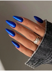 Shein 24Pcs Blue Solid Almond False Nails +