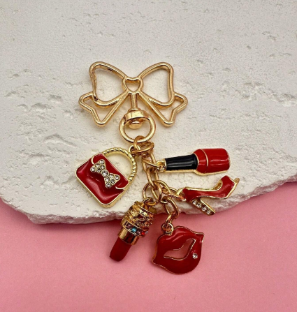 Shein Burgundy Red Bag Perfume High Heels Nail Polish Styling Bag Pendant Keychain -.