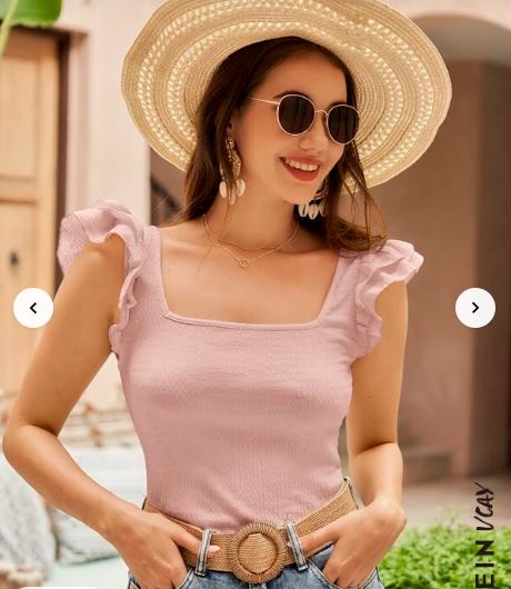 Shein Shirred Trim Square Neck T-shirt +