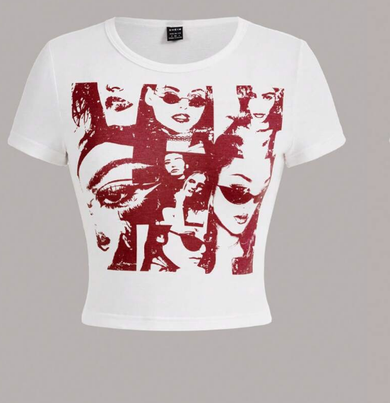 Shein Figure Graphic Crop Tee, +