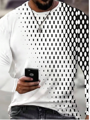 Shein Men Geometric Polka Dot Printed Round Neck Long Sleeve T-Shirt, XL>