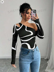 Shein Asymmetrical Hollow-Out Long Sleeve T-Shirt +