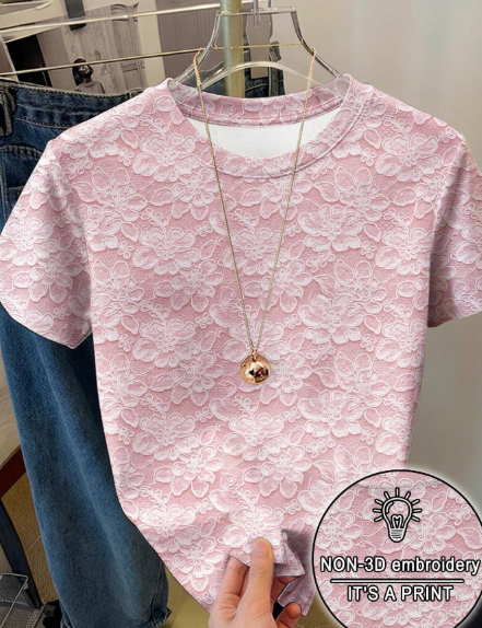 Shein Women's Full Print T-Shirt With 3D Floral Pattern, XL >