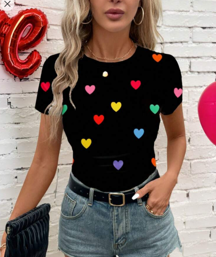 Shein Minimalist Heart Round Neck Bodycon Short Sleeve T-Shirt, S +