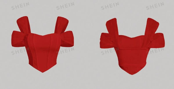 Shein Cold Shoulder Hanky Hem Folds Bodycon Red Top +