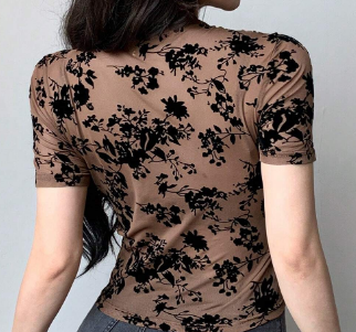 Shein Women's Sheer Mesh Floral Short Sleeve Top Going Out Tops Summer, XL