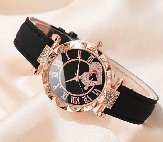 Shein 6pcs/Set Women's Leather Belt Fashion Diamond Watch Bracelet Set +
