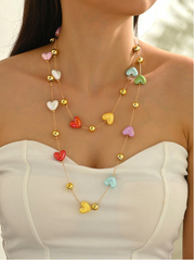 Shein 1pc Bohemian Style Multilayer Resin Heart Necklace -.