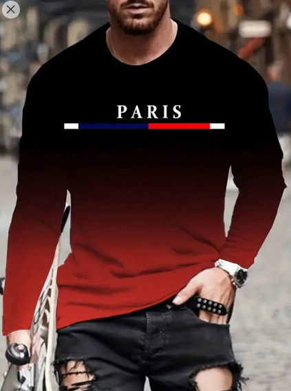Shein Stylish Gradient Color Paris Graphic Print T-Shirt >
