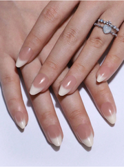 Shein Short Almond Shape French Nail Art Tips With Gradient Nude & Milky White ColorsPress On Nails>