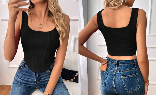 Shein Privé Solid Square Neck Tank Top, XL +