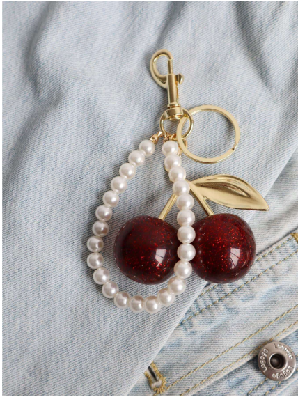 Shein Sparkling Resin Cherry & Pearl Keychain >