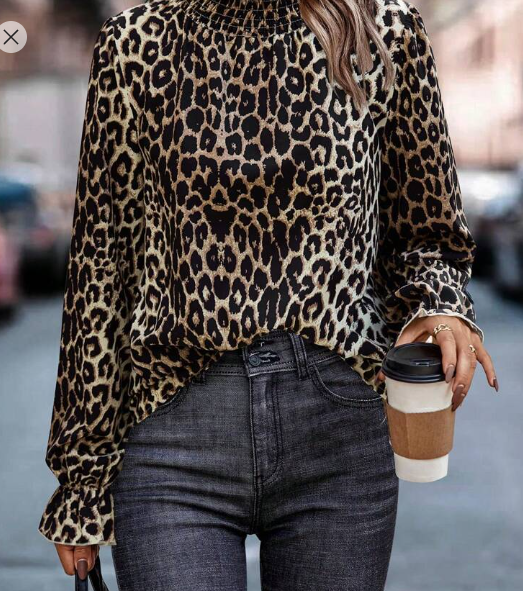 Shein Casual Leopard Print Standing Collar Shirt, XL +