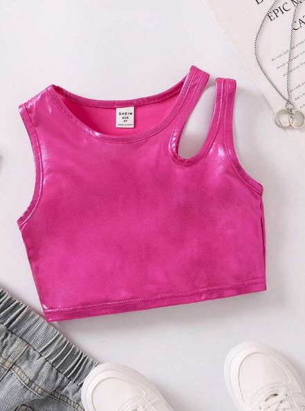 Shein Young Girl Cut Out Metallic Tank Top /