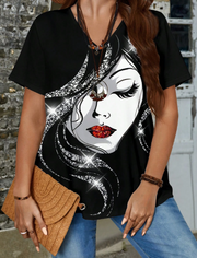 Shein Women Plus Size V-Neck Short Sleeve T-Shirt -.