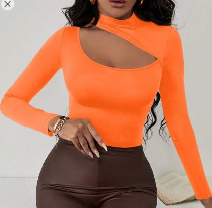 Shein SXY Asymmetric Collar Black Hollow Tight Sexy Long-Sleeved T-Shirt +