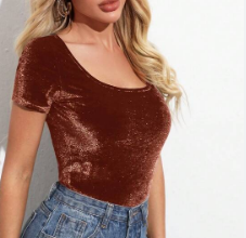 Shein Women Square Collar Short Sleeve Solid Color Casual Top, L +