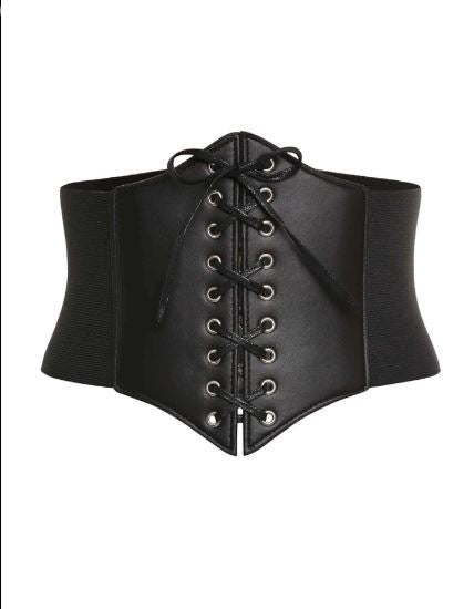 Shein Lace Up Faux PU Polyurethane Corset Belt Halloween Waist Traine /