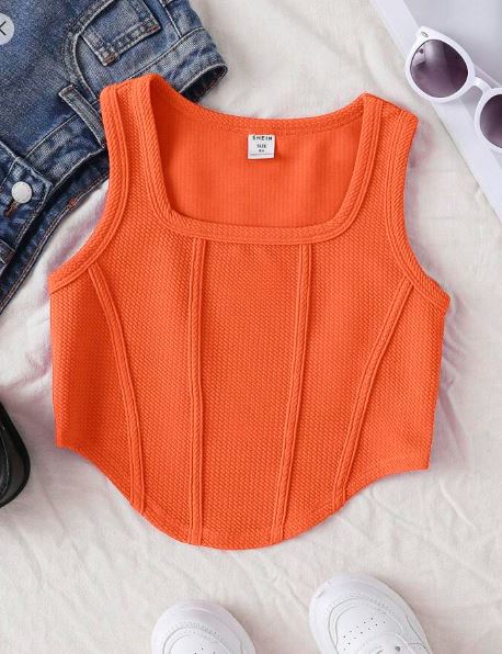 Shein Tween Girl's Solid Knitted Casual Tank Top +