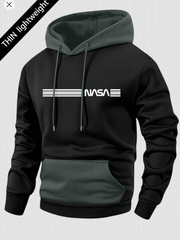 Shein Men's Personalized Letter Print Contrast Color Patchwork Thin Hooded Sweatshirt, XL +