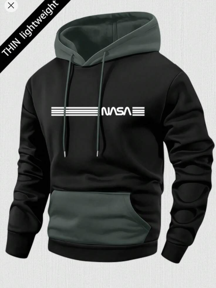 Shein Men's Personalized Letter Print Contrast Color Patchwork Thin Hooded Sweatshirt, XL +