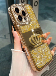 1pc Double Row Rhinestone Electroplating Laser Carved Full Crystal Crown Phone Case>