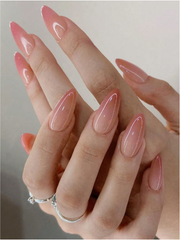 Shein Coffin Shaped False Nails With Pink Ombre Design >
