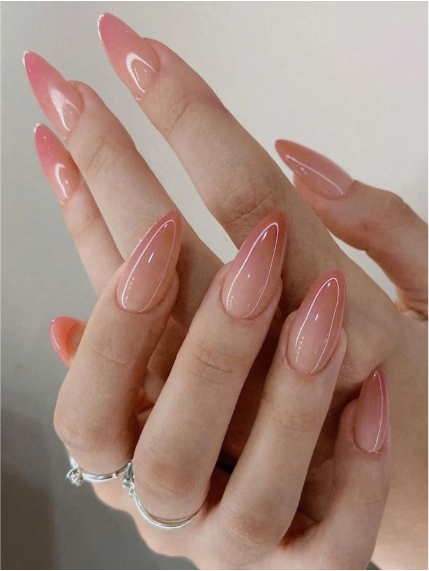 Shein Coffin Shaped False Nails With Pink Ombre Design >