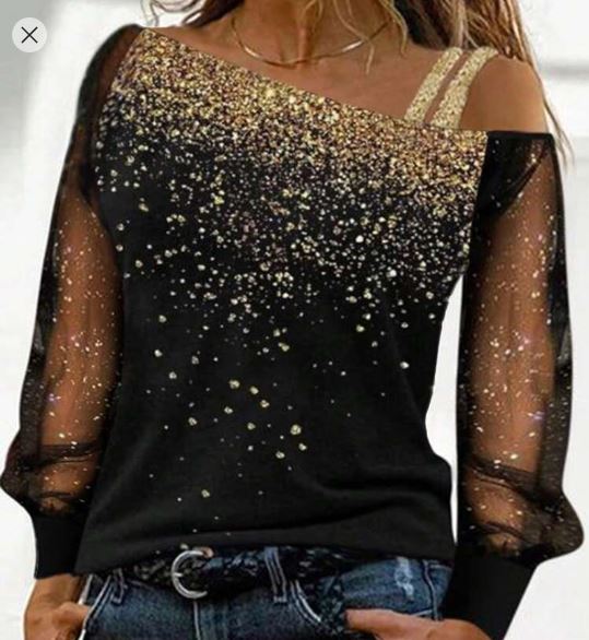 Shein Women Elegant Printed Mesh Blouse/Top, M +