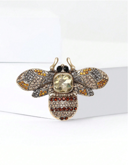 Shein Vintage Enamel Rhinestone Bee Brooches Fashion Insect Pins >