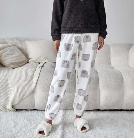 Shein Cartoon Embroidery Flannel Pants, M */