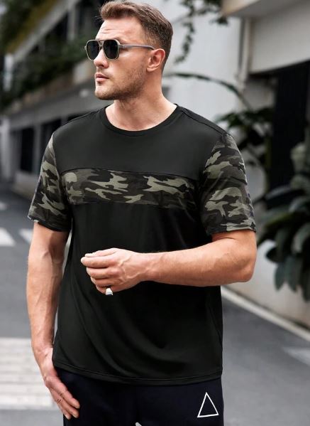 Shein Men's Plus Size Camouflage Short Sleeve Knitted Casual T-Shirt, 3XL */