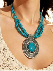 Shein 1pc New Bohemian Vintage Handcrafted Asymmetrical Stone Beaded Necklace >