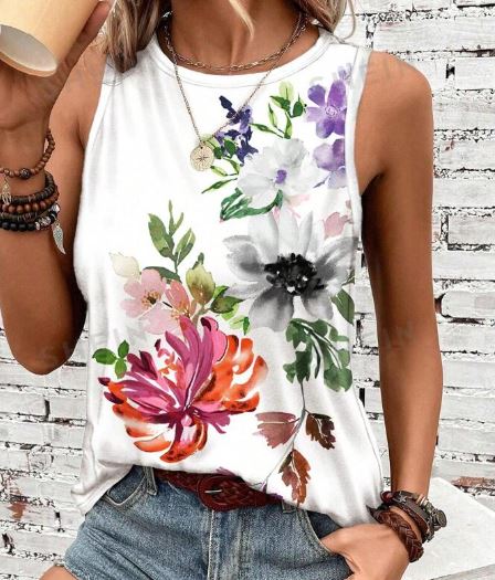 Shein Women's Vacation Casual Floral Printed Top /