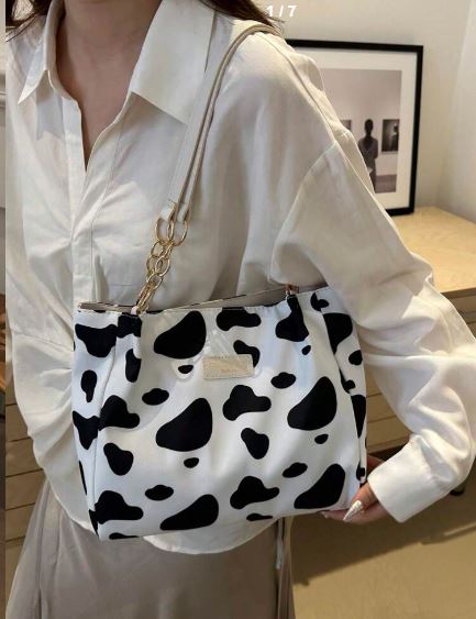 Shein Waterproof Nylon Material Cow Print Shoulder Bag /