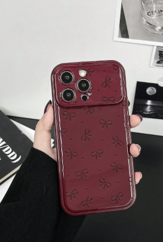 Burgundy Bow Tie Mirror Stand TPU Phone Case Compatible With Iphone>