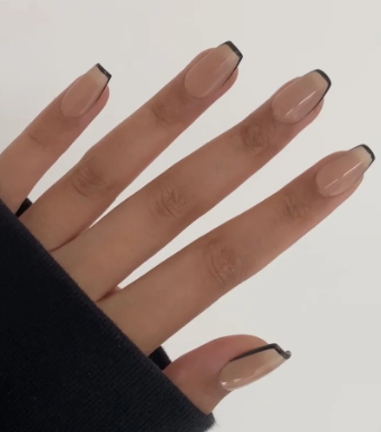 Shein French Black Tip Coffin Nails>