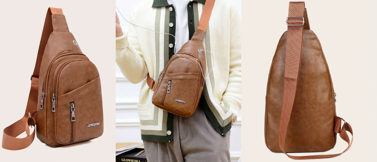 Shein Casual Multi Pocket Chest Bag With Headphone Jack And Adjustable Shoulder Strap +