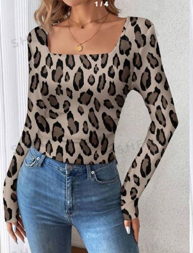 Shein Women Vintage Animal Print Casual Long Sleeve T-Shirt, L /