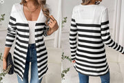 Shein Women's Contrast Stripe Printed Long Sleeve Jacket, L +